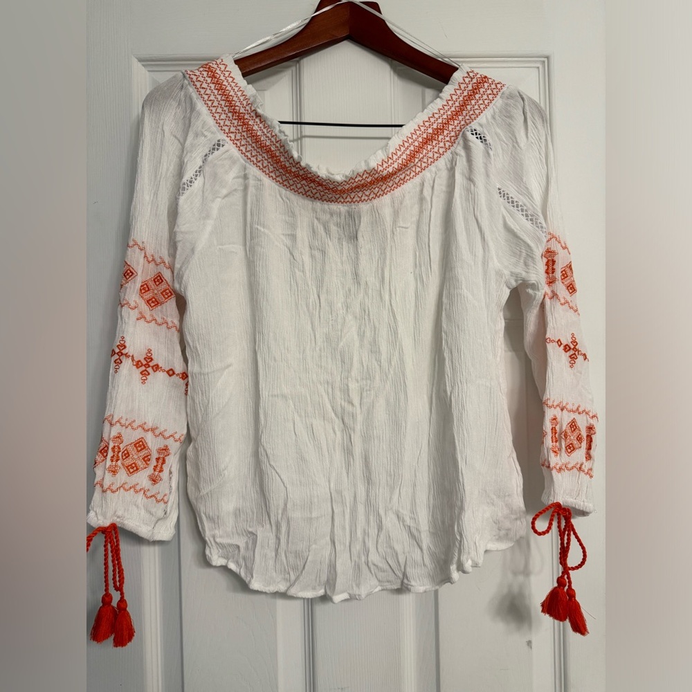 Wrangler Retro Off the Shoulder Blouse White and Orange XL